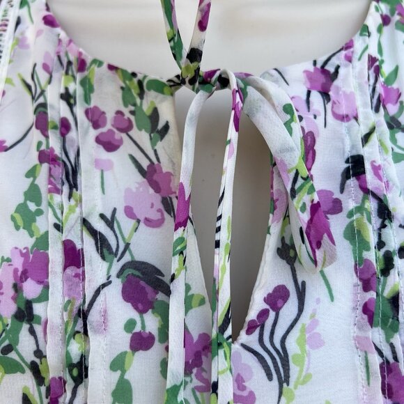 Maison Tara Tiered Mini Dress Floral Spring Easter Sz M White Pink Blue Pastel - Picture 5 of 7